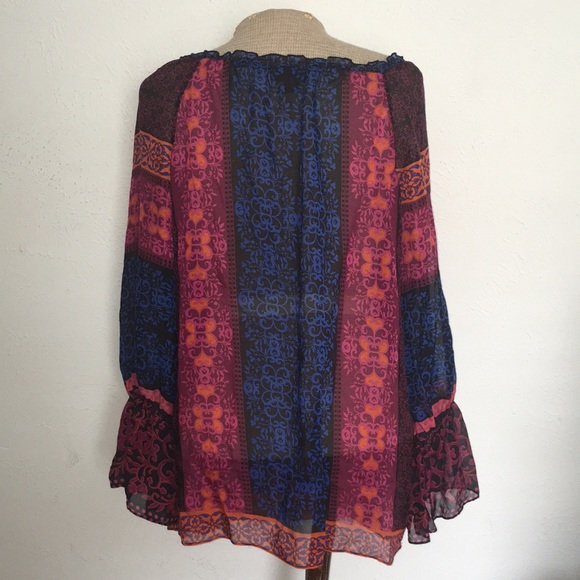 VTG Y2k BOB HALE 100% Silk Printed Sheer blouse Sz M - Picture 4 of 7